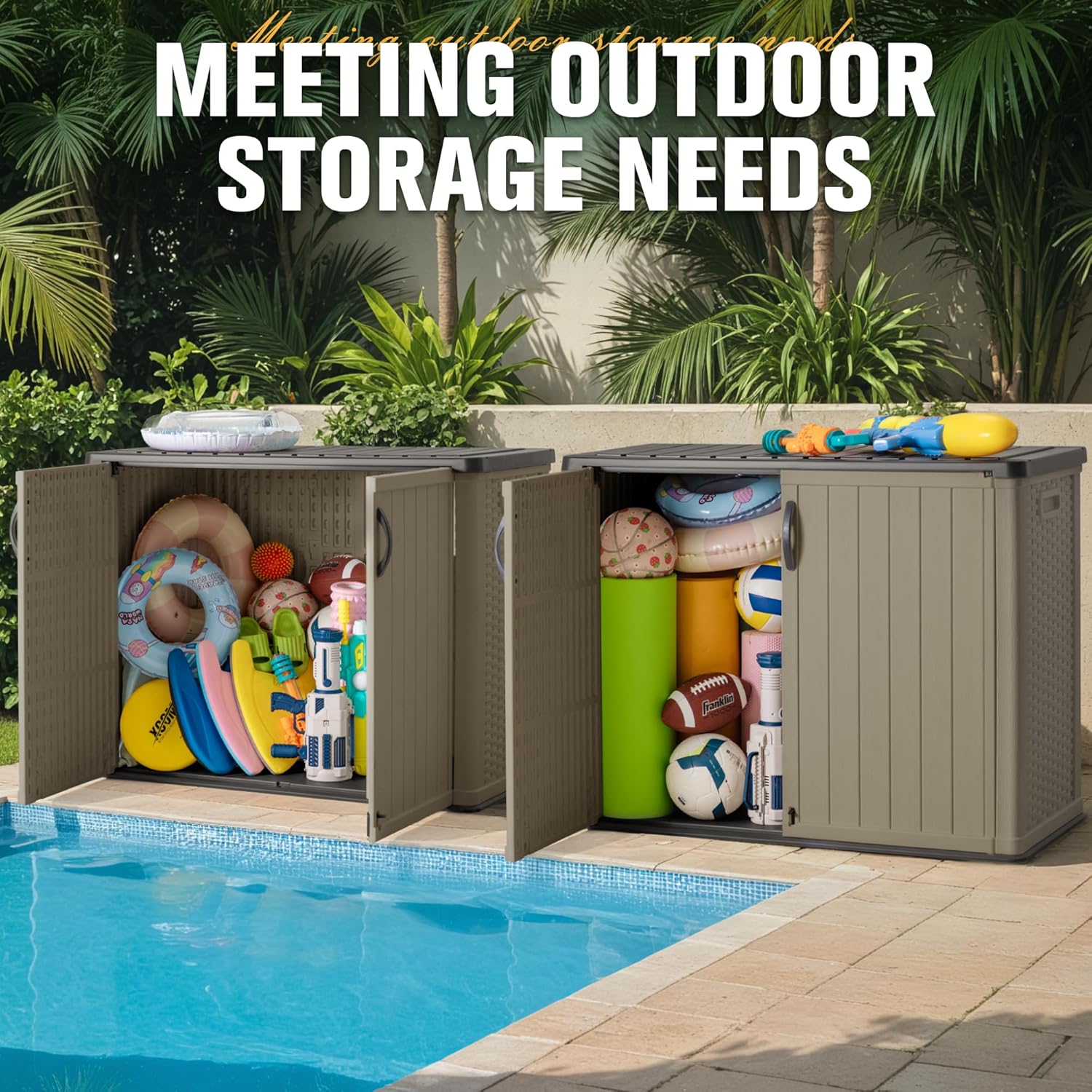 Greesum Outdoor Horizontal Storage Shed 27 Cu.ft Resin Large Storage Box for Garden Patio wourant
