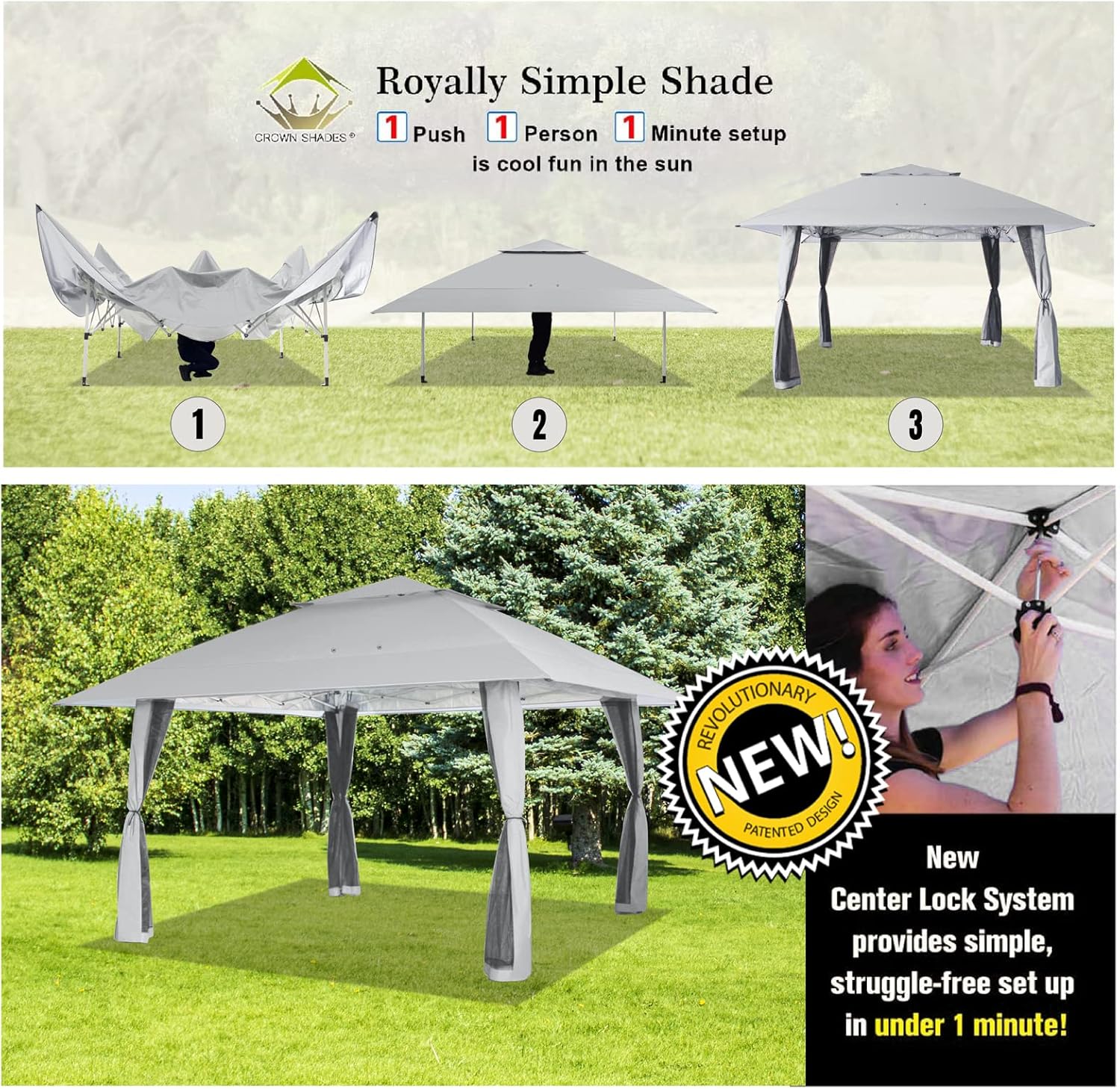CROWN SHADES 13x13 Pop Up Gazebo, Canopy Tent, Gazebos on Clearance - Outdoor Gazebo for Backyard & Patio Furniture - Carpa Pop Up Tent with Wheeled STO-N-Go Cover Bag (White) wourant