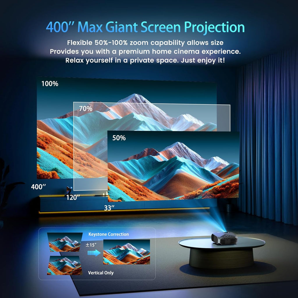 [Compatible with Netflix/High Brightness] Smart Projector with WiFi 6 and Bluetooth 5.3 wourant