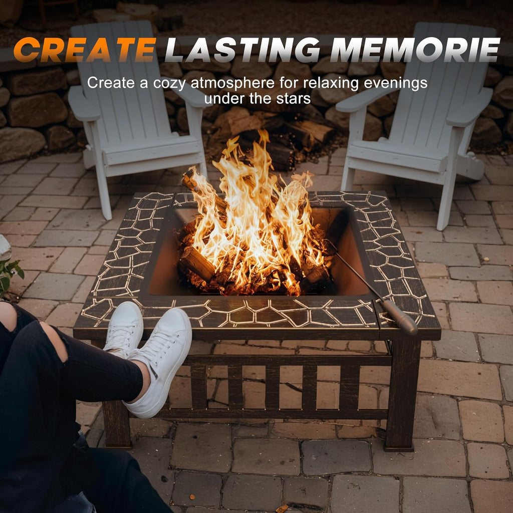 Devoko Outdoor Fire Pit, 32 Inch Firepit Table Metal Outdoor Fireplaces with Waterproof Cover for Outside Patio Camping wourant