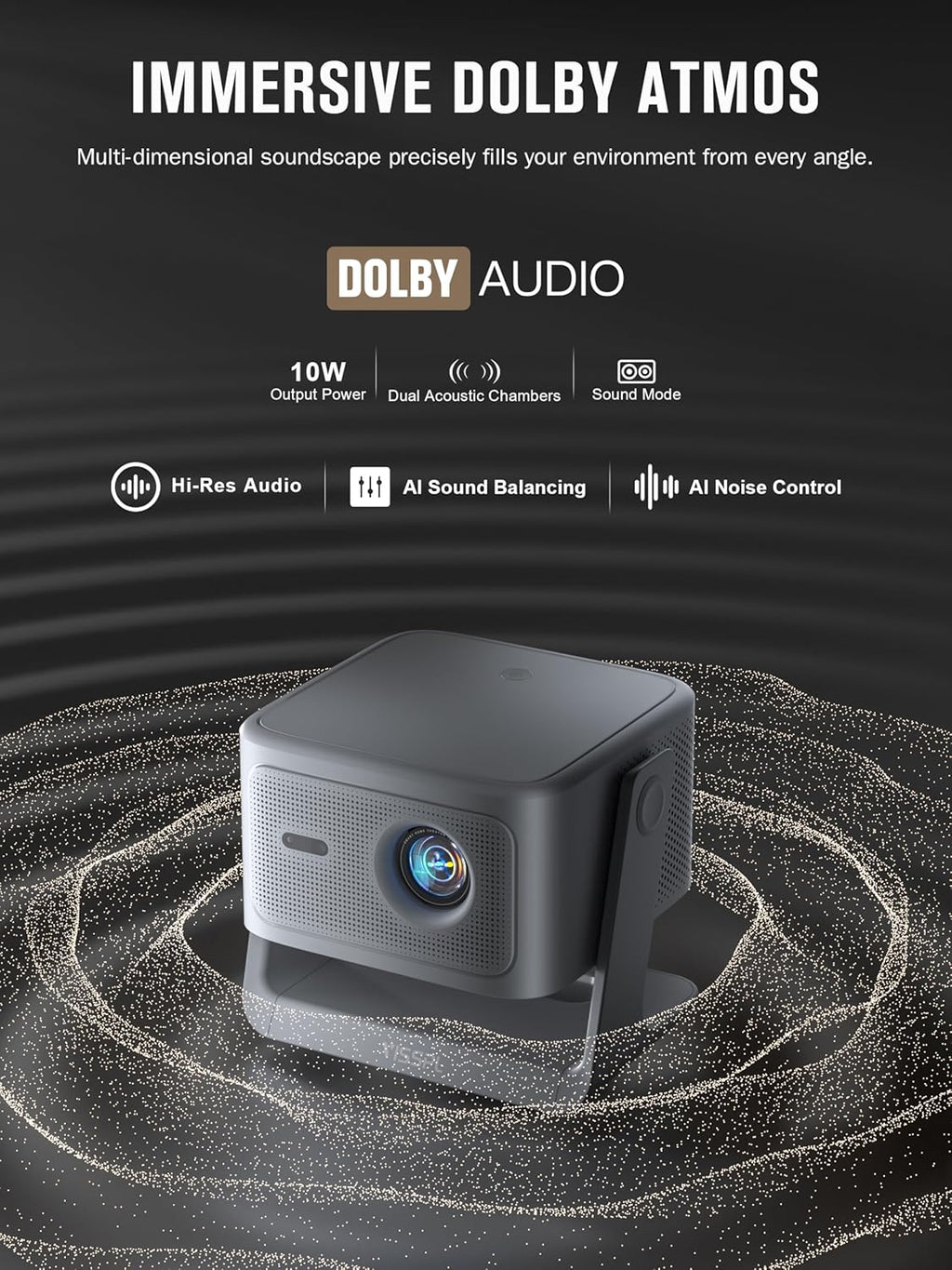 Smart 4K Projector with WiFi and Bluetooth, VISSPL 3D Dolby Audio and Auto Focus wourant