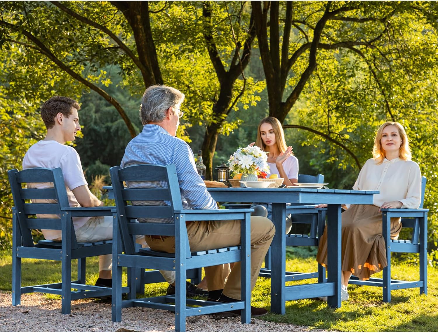 Outdoor HDPE Dining Table Set, 7-Piece Outdoor Dining Table Sets with Umbrella Hole Cut-Out Table and 6 Chairs wourant