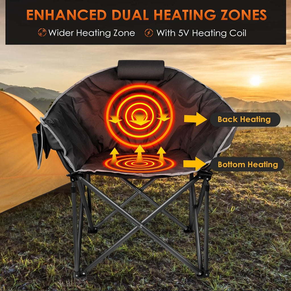Heated Camping Chair, Extra Large Heated Chair Outdoor Sports Chair with 3 Heat Levels on Back and Seat, Portable Folding Heated Outdoor Chair (Batteries Not Included) wourant