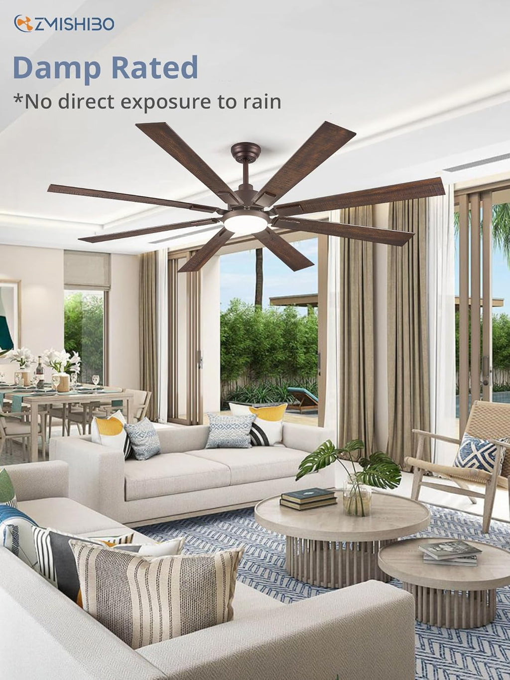ZMISHIBO 72 inch Large Ceiling Fans with Lights and Remote, Indoor/Outdoor Black Modern Ceiling Fan for Kitchen Living Room Patio, 6 Speed Reversible Quiet DC Motor, 3 CCT, Dual Finish 8 Blades wourant