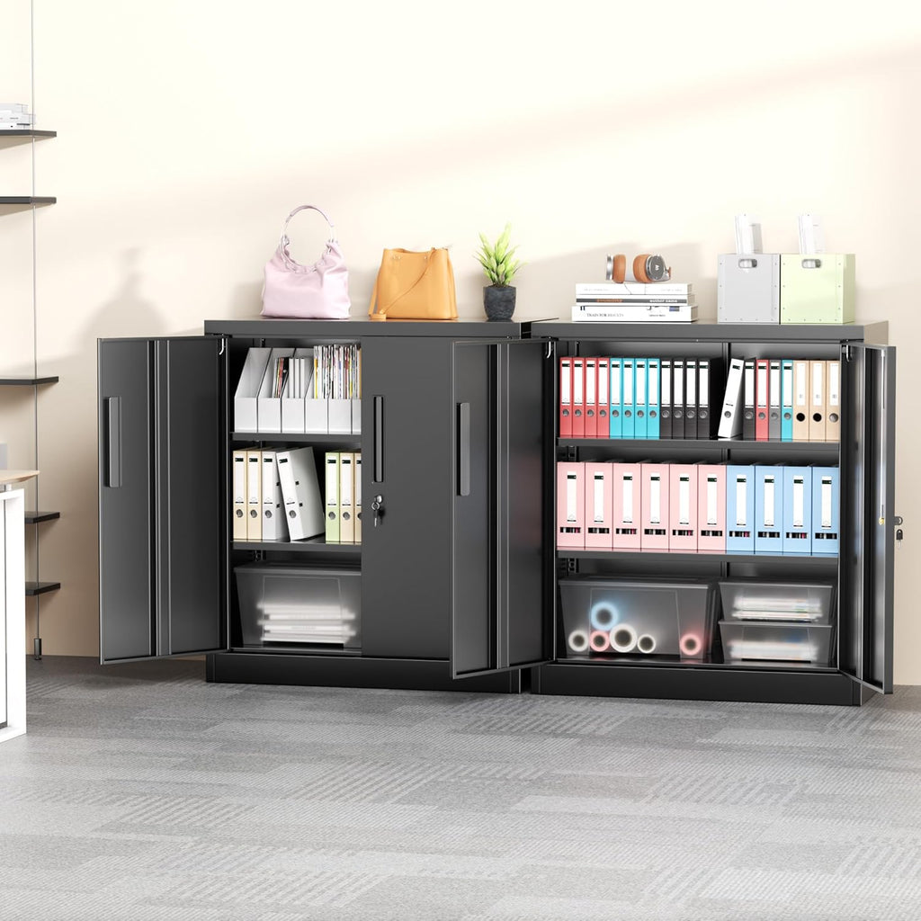 Greenvelly Metal Storage Cabinet, 72" Black Locking Metal Cabinet with 2 Doors and 4 Adjustable Shelves, Lockable Garage Storage Cabinets for Home Office, Garage, Kitchen, Living Room wourant