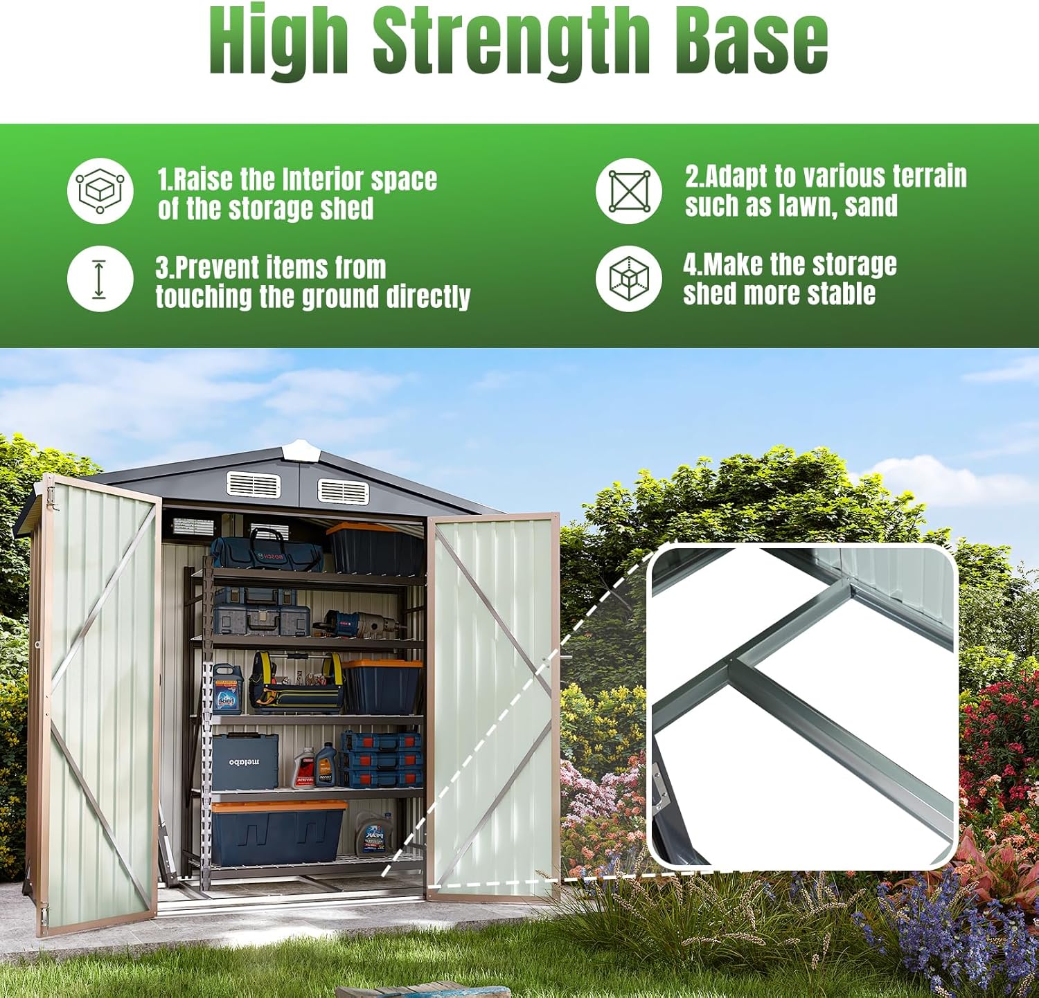 Aoxun 6.2x4 FT Shed Outdoor Storage Shed Metal Garden Shed Slooping Roof Tool Shed Bike Shed wourant