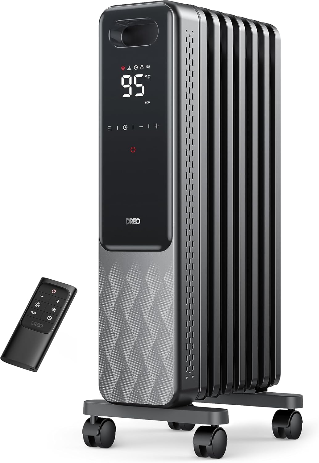 Indoor electric radiant heater with overheat and tip-over protection, digital thermostat, oil-filled radiator wourant