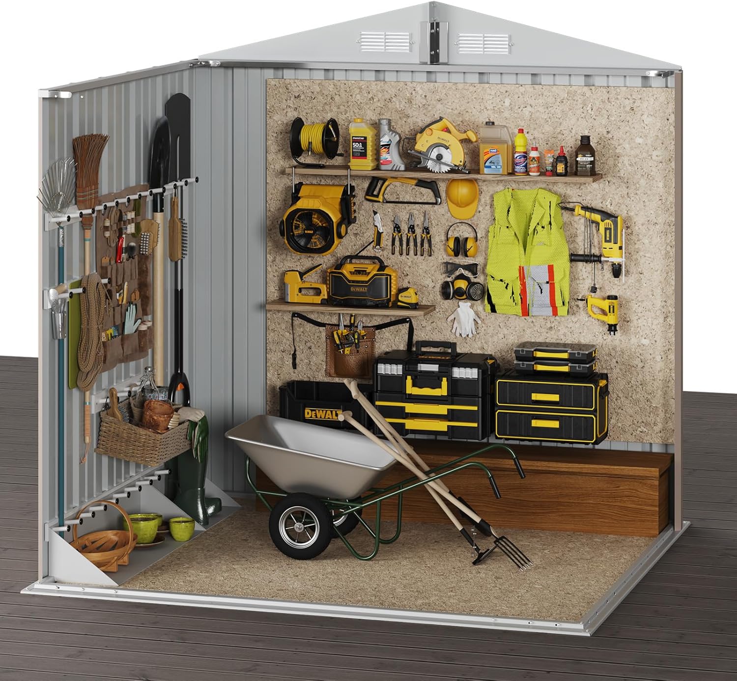 Aoxun 6.2x4 FT Shed Outdoor Storage Shed Metal Garden Shed Slooping Roof Tool Shed Bike Shed wourant