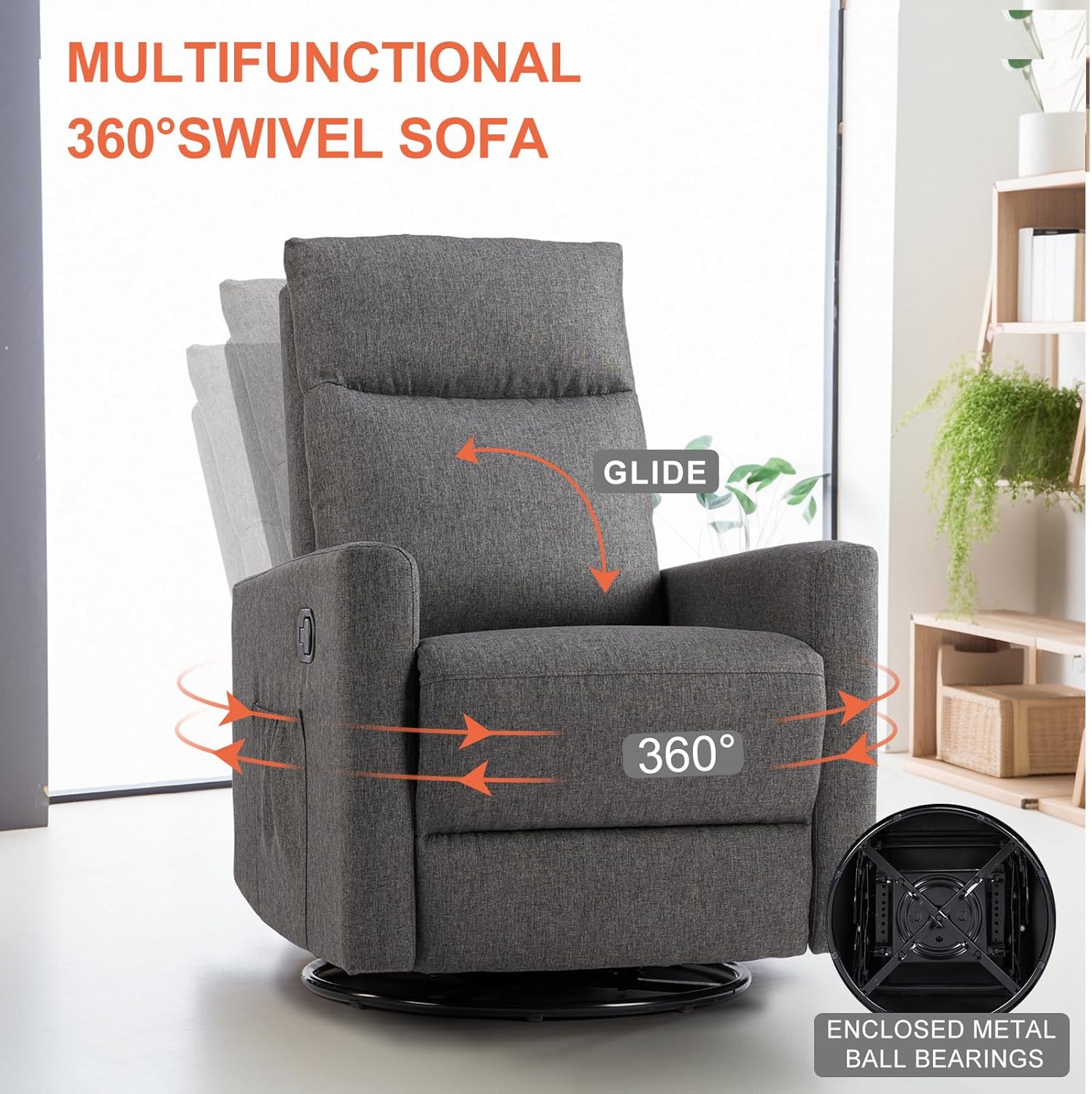 Sweetcrispy Massage Recliner Chair for Adults, Adjustable Home Theater Seating with Lumbar Support for Living Room, Modern Fabric Reclining, Light Grey wourant