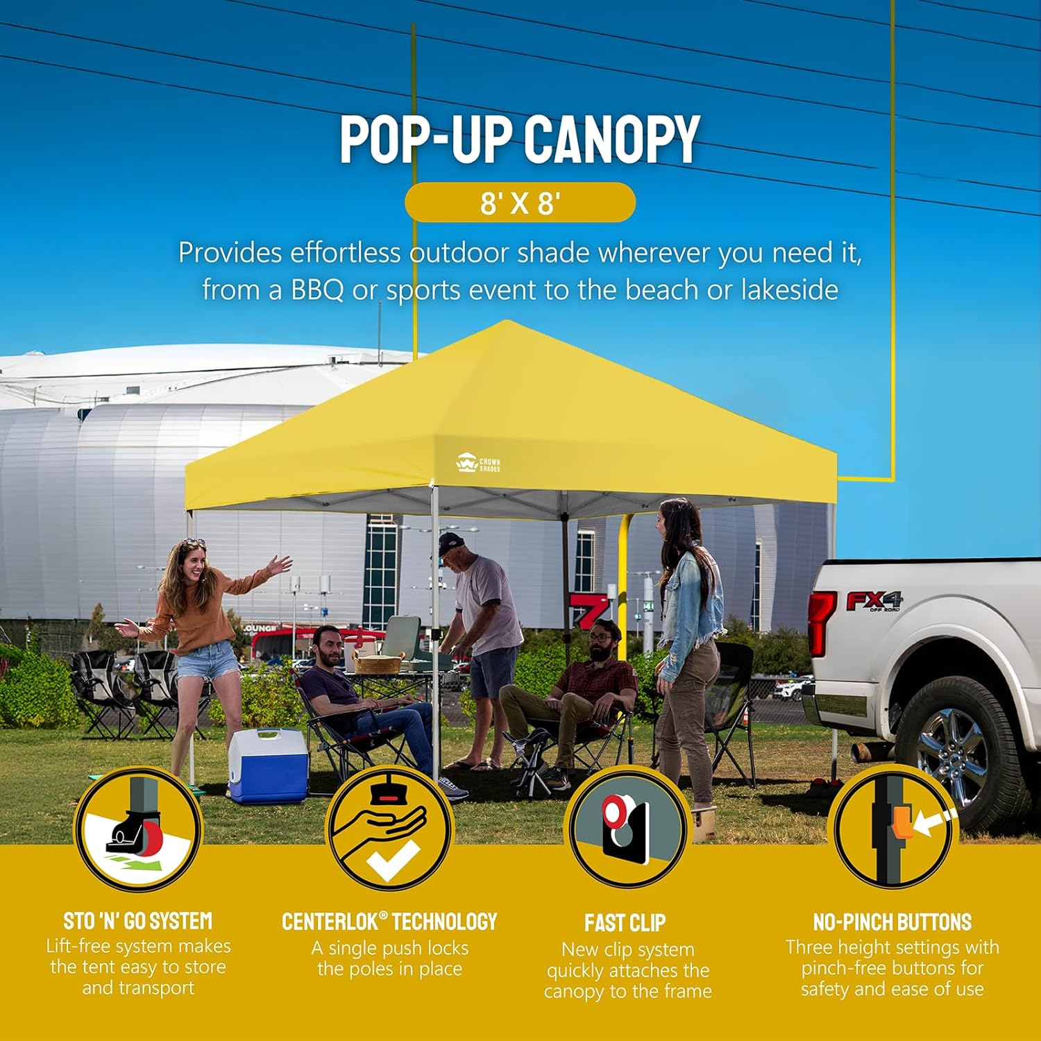 10x10 Pop-Up Awning - One-Click Installation Beach Tent - Outdoor Sunshade Silver Coated Top, 3 Heights and 4 Sand Pockets wourant