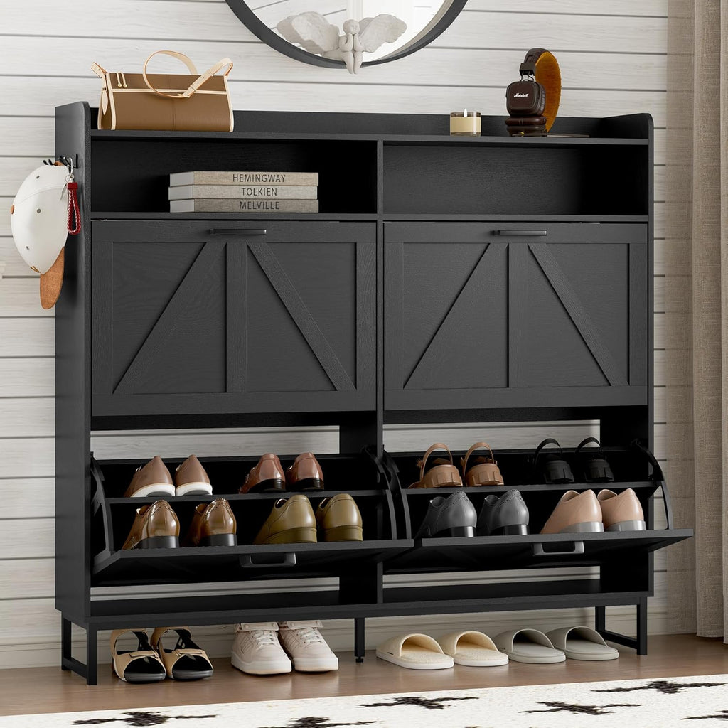 Shoe cabinet with 2 flip-top drawers Narrow shoe storage cabinet wourant