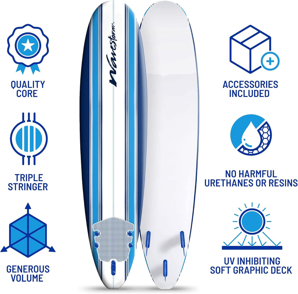 Wavestorm 8ft Classic Surfboard // Foam Wax Free Soft Top Longboard for Adults and Kids of All Levels of Surfing wourant