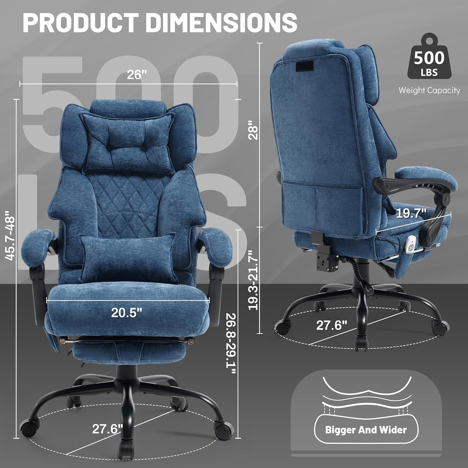 Massage Office Chair with Footrest, Large and Tall Leather Office Chair 500 lbs wourant