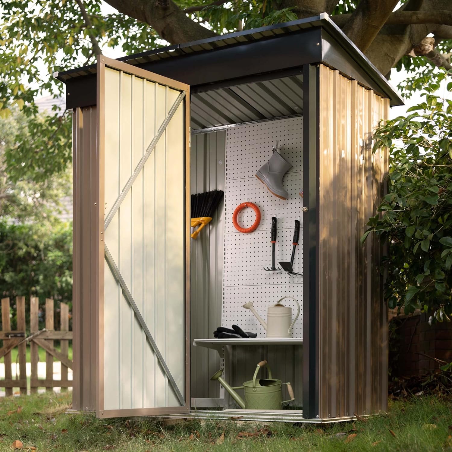 Devoko Outdoor Storage Shed 5 x 3 FT Lockable Metal Garden Shed Steel Anti-Corrosion Storage House with Single Lockable Door for Backyard Outdoor Patio wourant