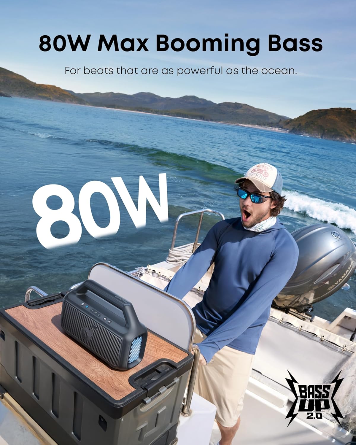 Outdoor Speaker, 80W, Subwoofer, BassUp 2.0, 24H Playtime, IPX7 Waterproof, Floatable, RGB Lights, USB-C, Custom EQ, Bluetooth 5.3, Portable for Camping, Beach, and Backyard wourant