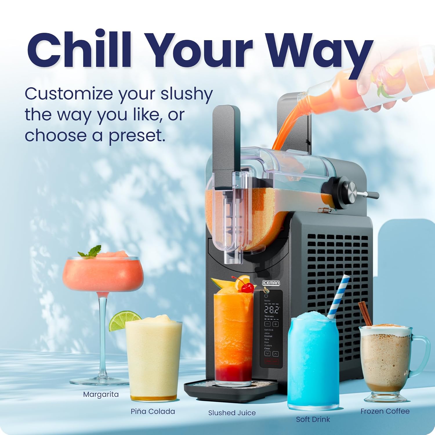 Iceman Slush-Ease Smoothie Maker, Frozen Drink Maker with 5 presets + custom options, easy dispensing wand for making frozen margaritas, slushies and smoothies wourant