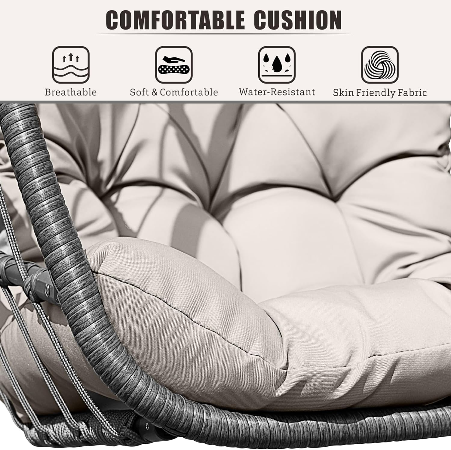 HWB Hanging Egg Chair Patio Wicker Hammock Egg Swing Chair with Cushion for Bedroom wourant