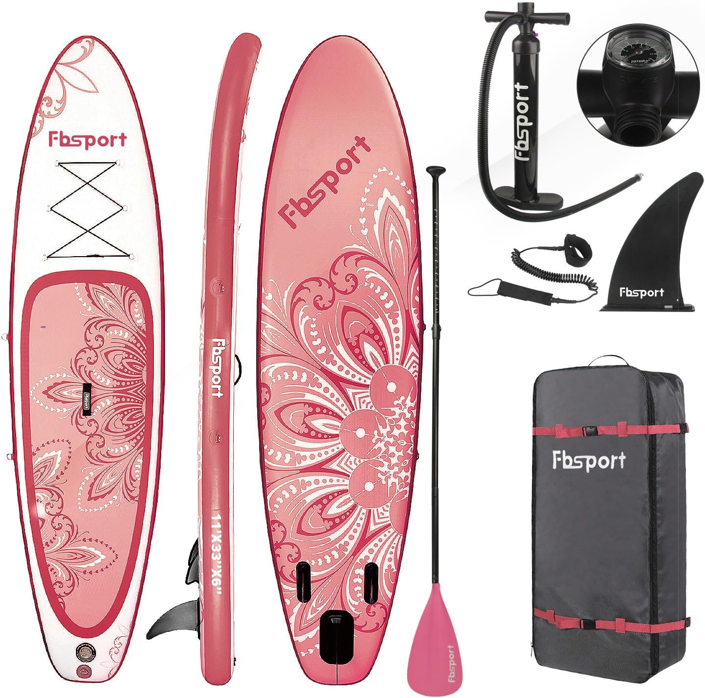 FBSPORT 11' Premium Stand Up Paddle Board, Yoga Board with Durable SUP Accessories & Carry Bag | Wide Stance, Surf Control, Non-Slip Deck, Leash, Paddle and Pump for Youth & Adult wourant