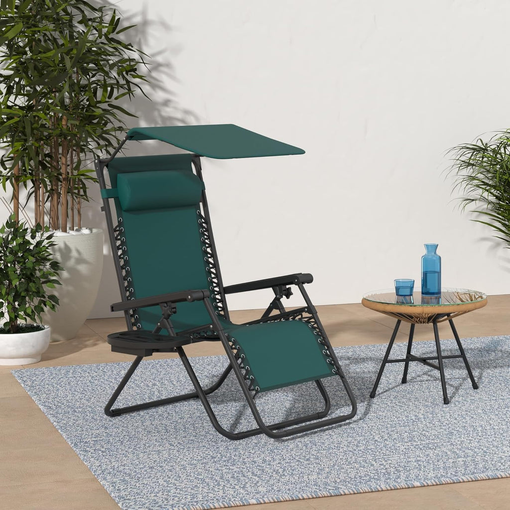 Best Choice Products Folding Zero Gravity Outdoor Recliner Patio Lounge Chair w/Adjustable Canopy Shade, Headrest, Side Accessory Tray, Textilene Mesh - Peacock Blue wourant