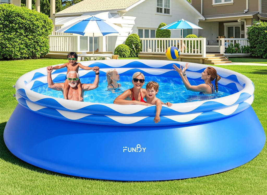 Upgraded Double Rings Inflatable Above Ground Pool Easy Set,Inflatable Swimming Pool for Adults,Inflatable Top Rings Above Ground Swimming Pool,Water Ripple Print,500 Gal Capacity (8ftx26in) wourant