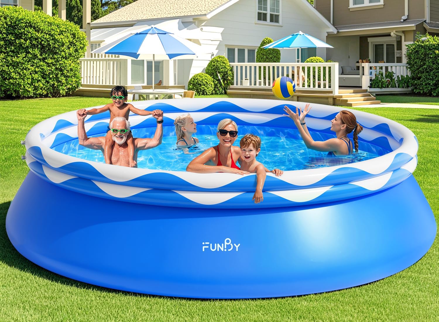 Upgraded Double Rings Inflatable Above Ground Pool Easy Set,Inflatable Swimming Pool for Adults,Inflatable Top Rings Above Ground Swimming Pool,Water Ripple Print,500 Gal Capacity (8ftx26in) wourant