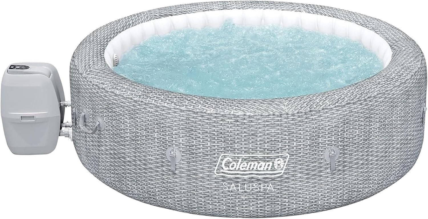SaluSpa Sicily AirJet 7 Person Inflatable Hot Tub Round Portable Outdoor Spa with 180 Soothing AirJets and Insulated Cover, Gray wourant