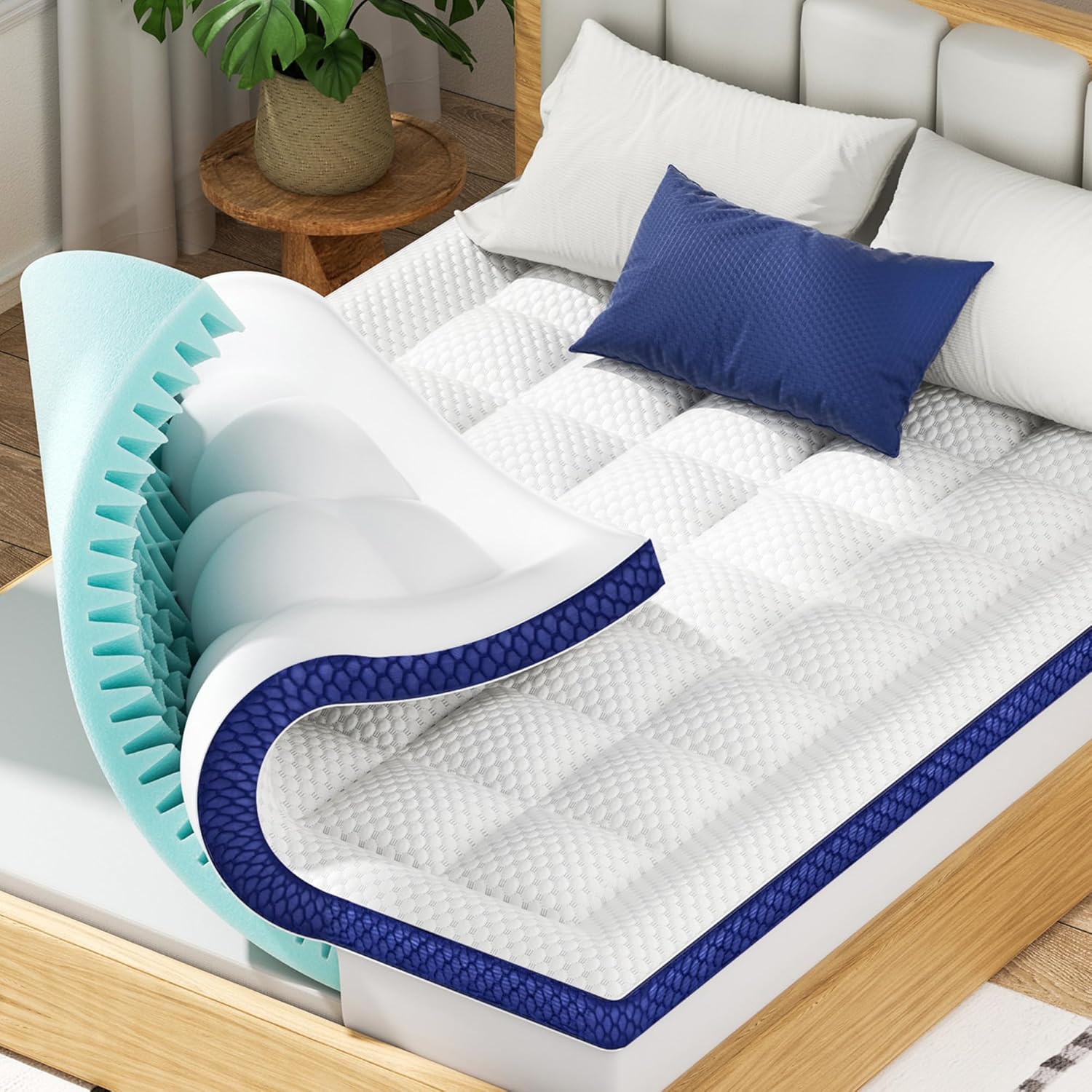 BEDELITE King Mattress Topper Dual Layer 4 Inch Memory Foam Mattress Topper, 2 Inch Pilow Top Mattress Pad and 2 Inch Premium Gel Foam Mattress, with Stretchable Pockets Up to 6"-24" woonhhop