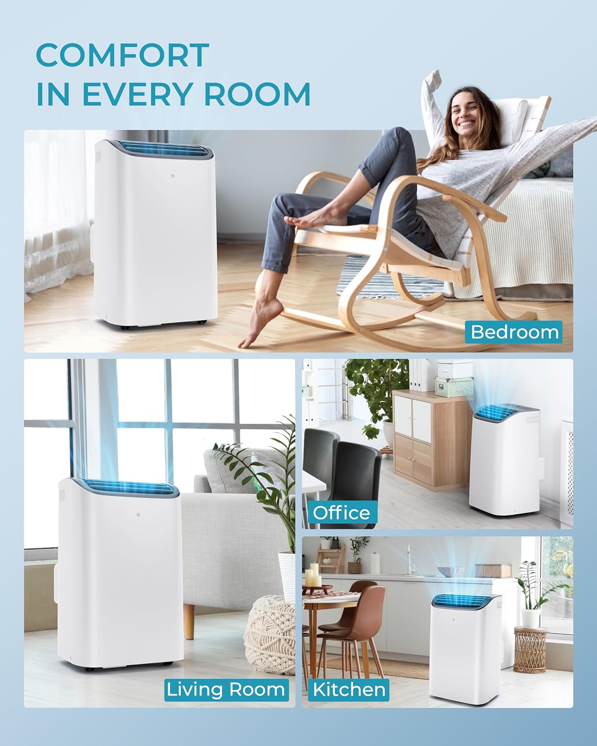 EUHOMY 8,000 BTU Portable Air Conditioners, 4-in-1 Portable AC Unit Up to 350 Sq.Ft, 4 Modes Quiet Air Conditioner with Remote Control, Cool, Fan, Dehumidifier, 24H Timer, Bedroom, Office, Apartments wourant