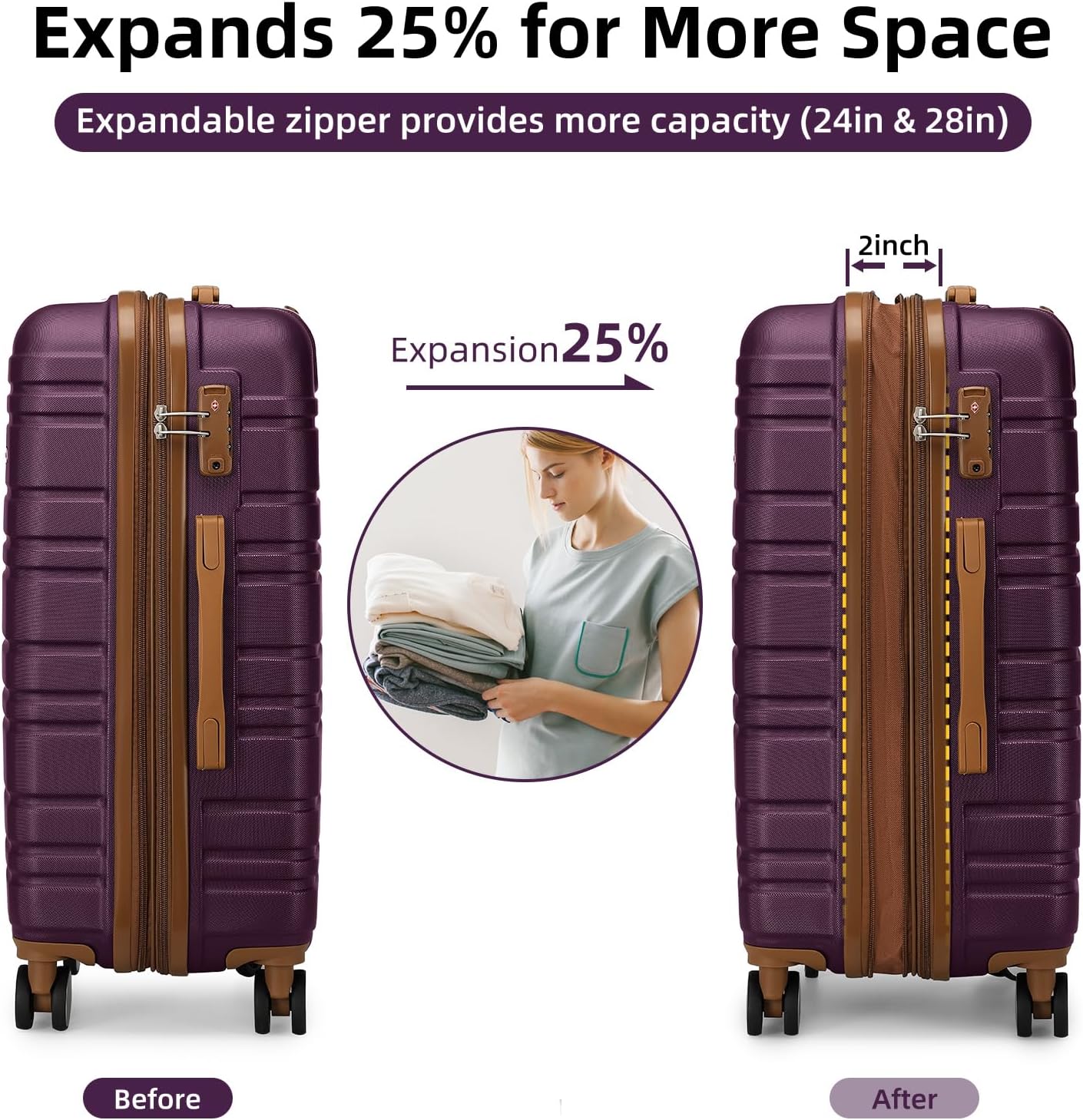 6-piece luggage set, expandable hardshell suitcase set with spinner wheels, lightweight rolling luggage set wourant