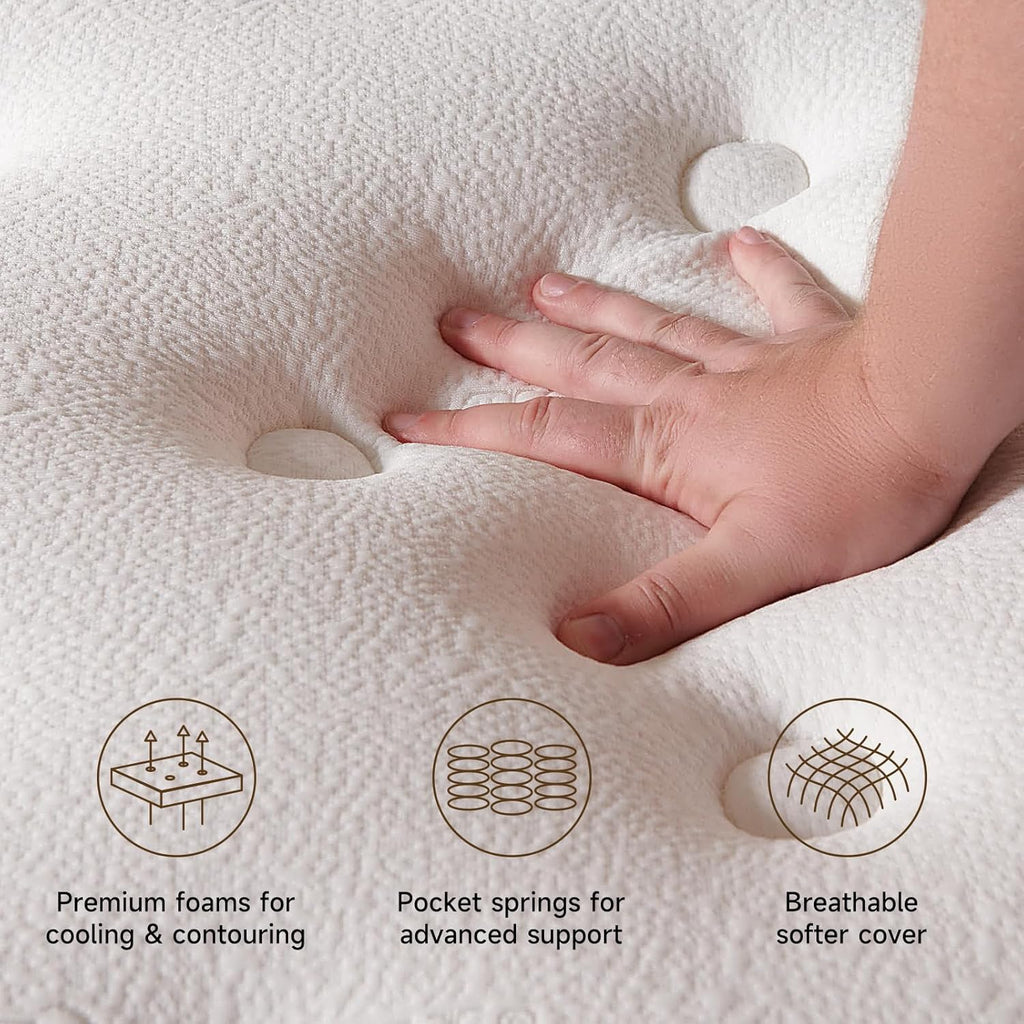 14 Inch Queen Hybrid Mattress, Cooling Gel Memory Foam & Zoned Pocket Coils, Pressure Relief, Motion Isolation, Breathable Bed in a Box, CertiPUR-US Certified wourant