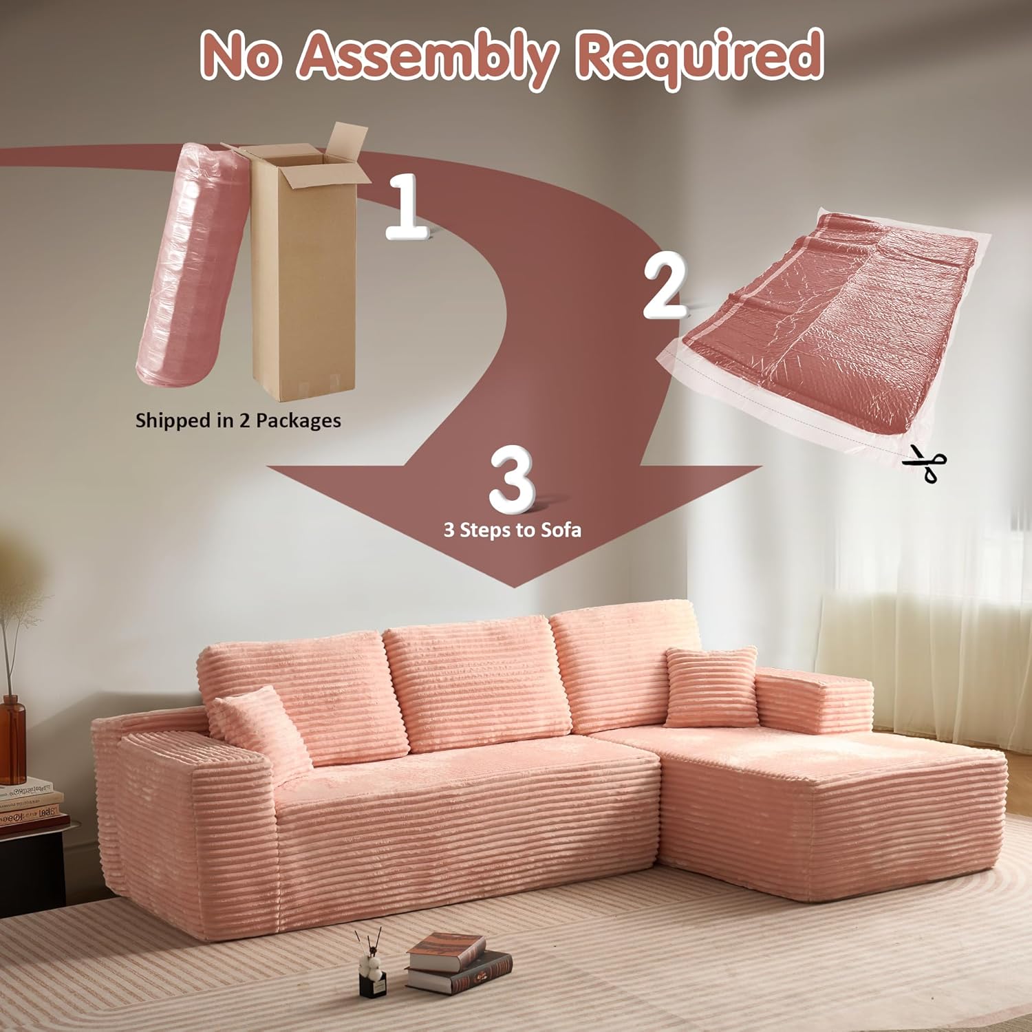 Ovios 104" Cloud Section Sofa L-shaped lounge chair, modern modular sofa wourant