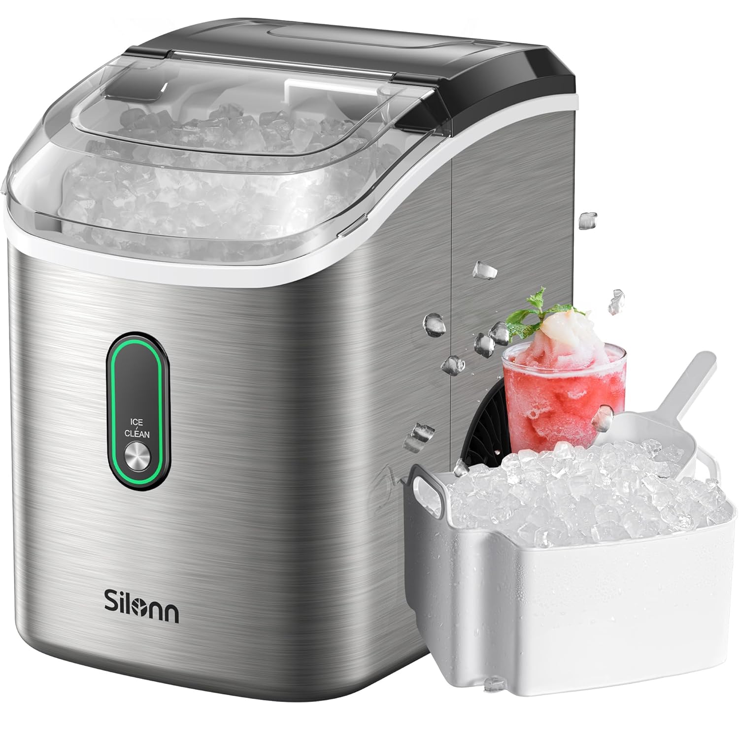 Nugget Ice Maker Countertop, Silonn Chewable Pellet Ice Machine with Self-Cleanin Function, 33lbs/24H Portable Ice Makers for Home Kitchen Officce, Black wourant