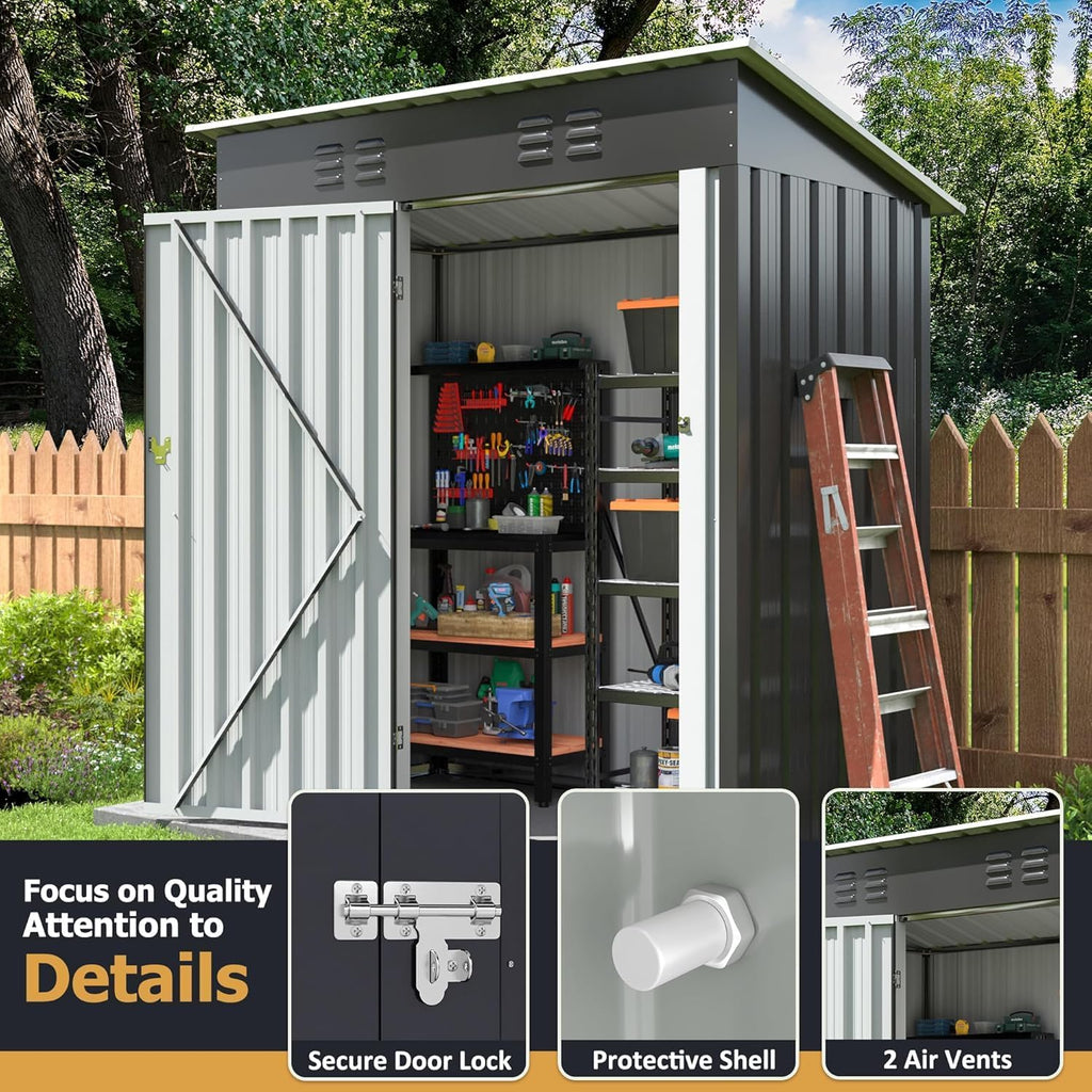 Polar Aurora 8 x 12 FT Outdoor Storage Shed, Metal Garden Shed with Updated Frame Structure, Tool Sheds for Backyard Garden Patio Lawn Black wourant