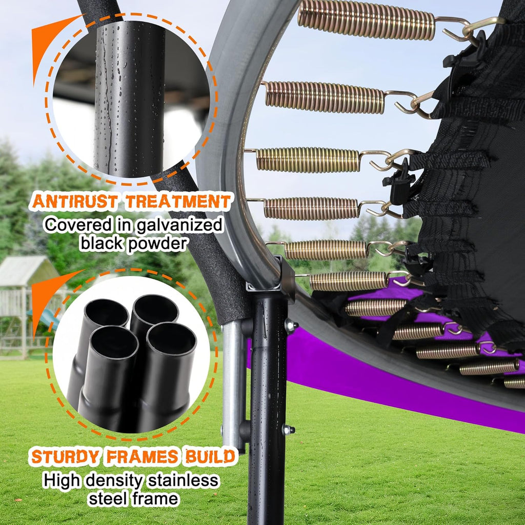 Trampoline 8FT 10FT 12FT 14FT 16FT, Recreational Trampolines with Enclosure Net and Ladder, Outdoor Anti-Rust Trampolines for Kids and Adults, ASTM Approved wourant