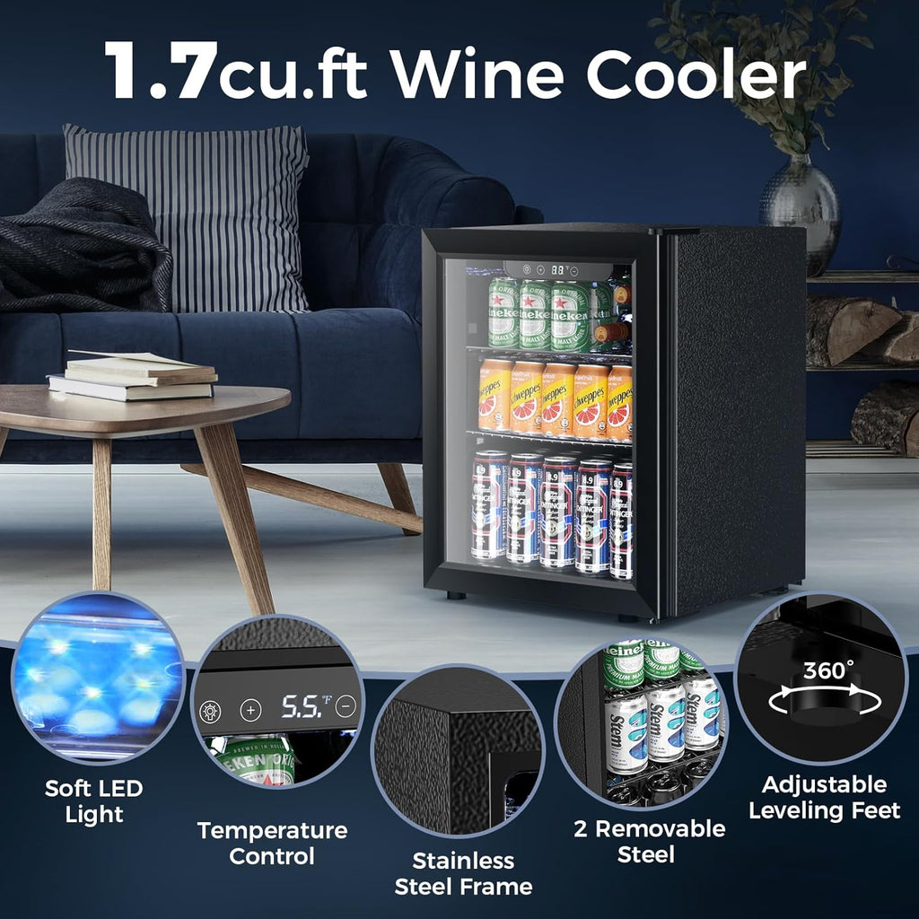Mini Fridge 130 Can Beverage Refrigerator Cooler, 3.2 Cu.Ft Drink Fridge for Soda Wine Beer, Adjustable Temperature Control for Home Office, Black wourant