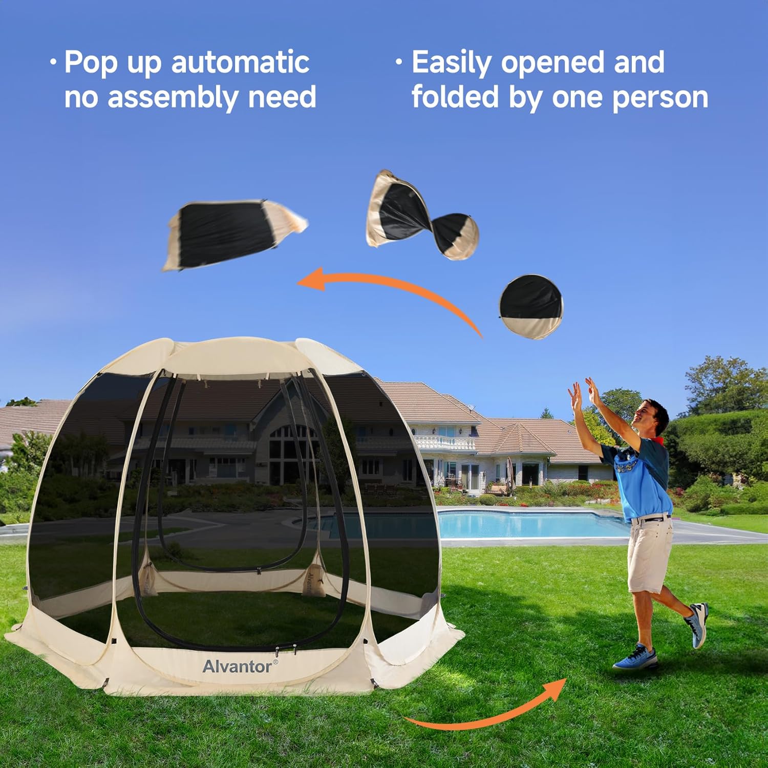 Screen gazebo, sleeps 6-10-15 people Igloo-style canopy tent with mosquito net on the sides Perfect for garden, patio, backyard wourant