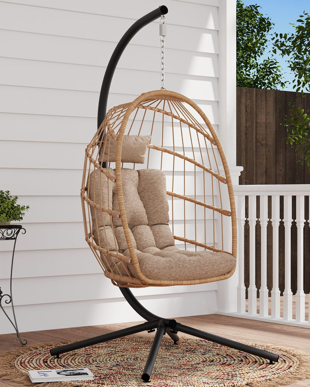 SWITTE Egg Chair Outdoor Indoor Wicker Hanging Egg Swing Chair 350lbs Capacity for Patio wourant