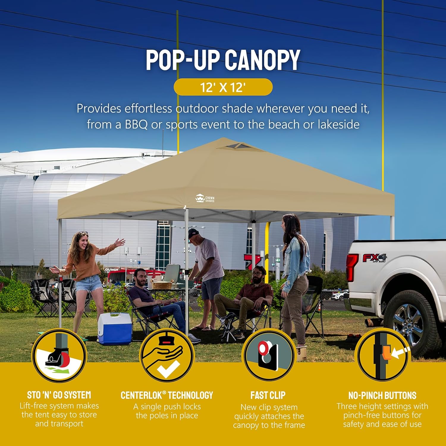 10x10 Pop-Up Awning - One-Click Installation Beach Tent - Outdoor Sunshade Silver Coated Top, 3 Heights and 4 Sand Pockets wourant