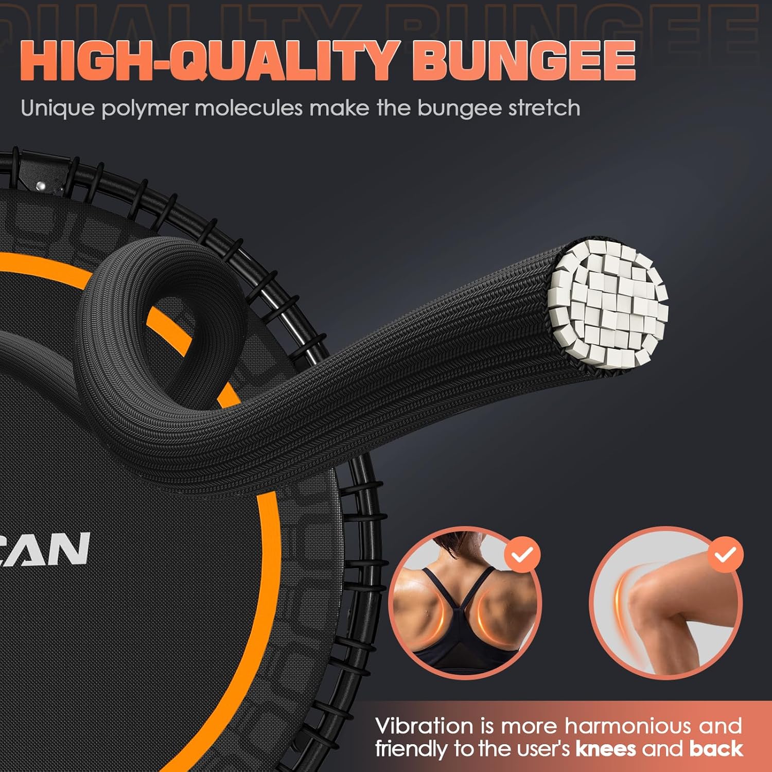 BCAN 450/550 LBS Foldable Mini Trampoline, 40"/48" Fitness Trampoline with Bungees, U Shape Adjustable Foam Handle, Stable & Quiet Exercise Rebounder for Adults Indoor/Outdoor Workout wourant