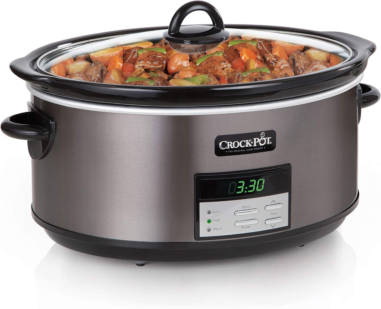 Large 8-Quart Programmable Slow Cooker with Auto Warm Setting Black Stainless Steel wourant