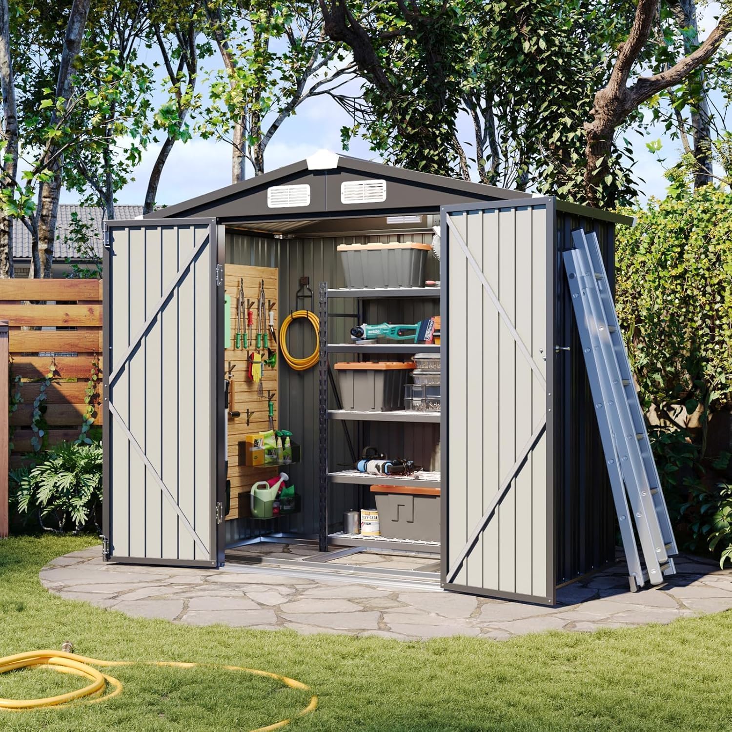 Aoxun 6.2x4ft Shed Outdoor Storage Shed with Lockable Door Metal Garden Tool Shed wourant