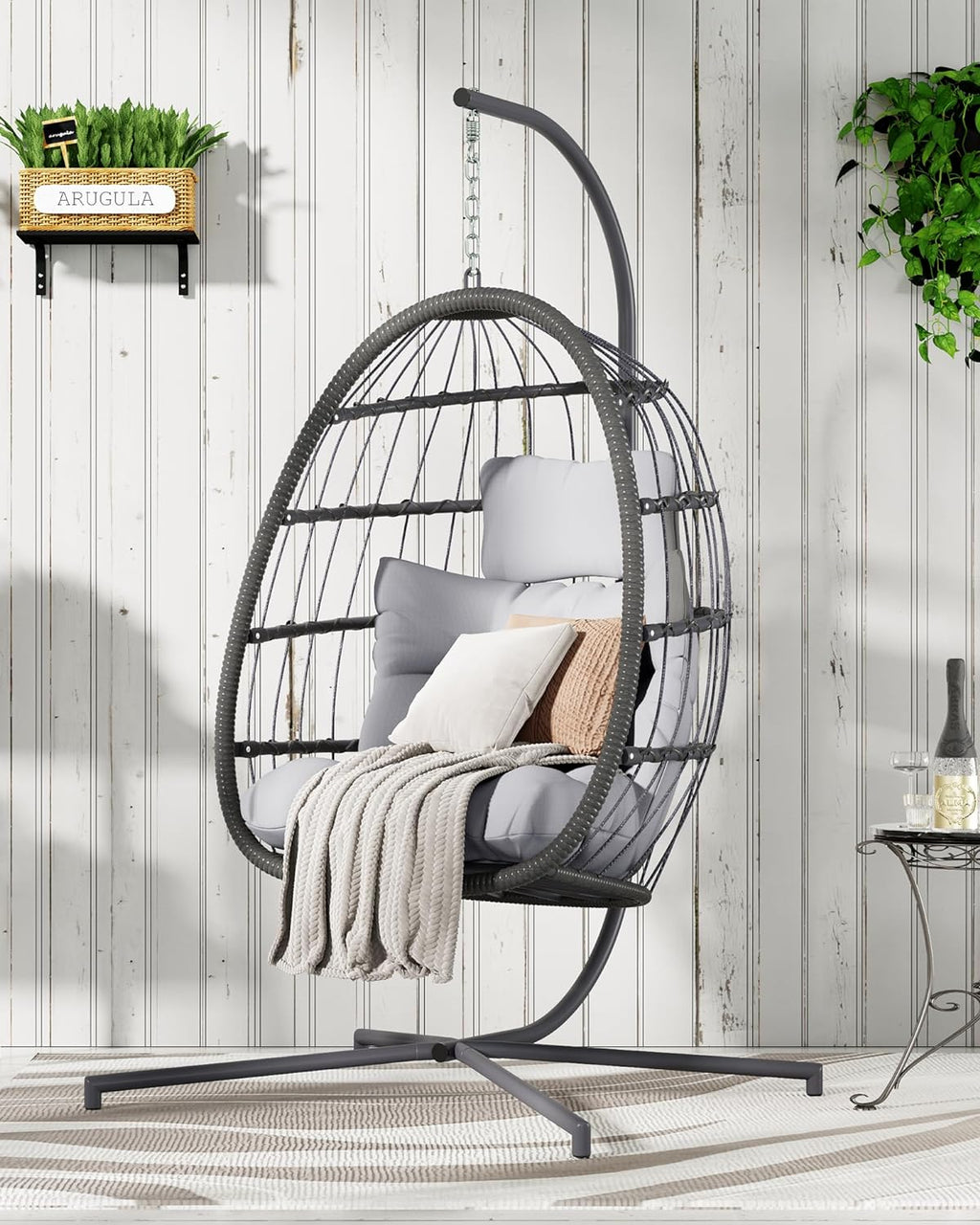 HWB Hanging Egg Chair Patio Wicker Hammock Egg Swing Chair with Cushion for Bedroom wourant