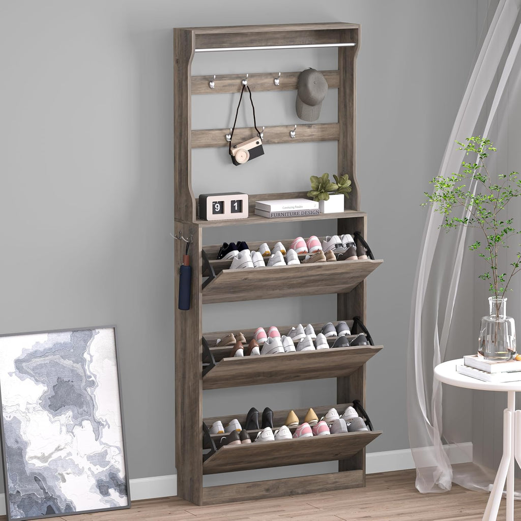 Shoe Cabinet with 3 Flip Drawers, Hidden Wood Shoe Cabinet,Freestanding Shoe Storage Cabinet wourant