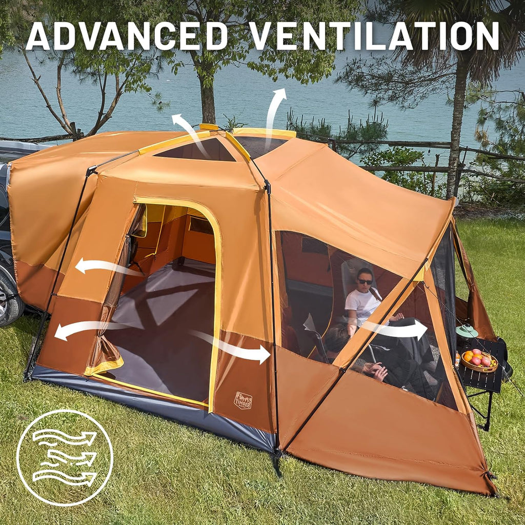 TIMBER RIDGE 5-9 Person SUV Tent with Screen Porch and Awning for Family Camping, Weather Resistant and Portable Van or Car Tent, Includes Rainfly and Storage Bag, 13' W X 10' L X 7.1' H wourant