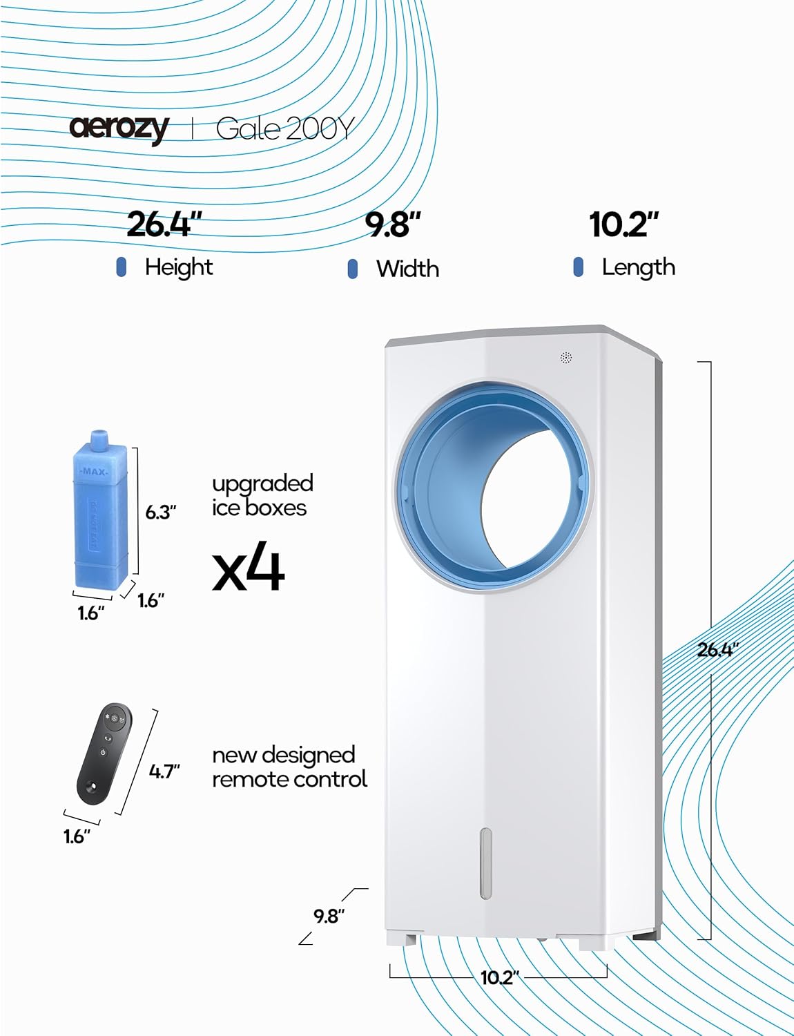 Windowless Portable Air Conditioner, 26.3" Small Evaporative Air Cooler for Room No Window, 3-Speed Settings, 4 Modes, 7H Timer, Remote Control, 4 Ice Packs, Quiet AC Unit for Bedroom wourant