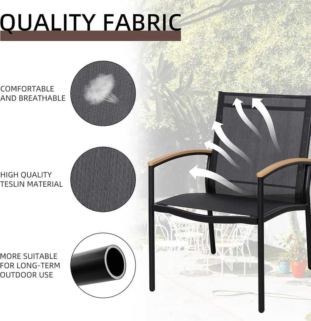 Shintenchi 3 Pieces Patio Bistro Sets, Outdoor Textilene Fabric Conversation Bistro Set, Textilene Fabric Front Porch Chairs Small Patio Furniture Set with Table for Lawn,Garden,Balcony (Black) wourant