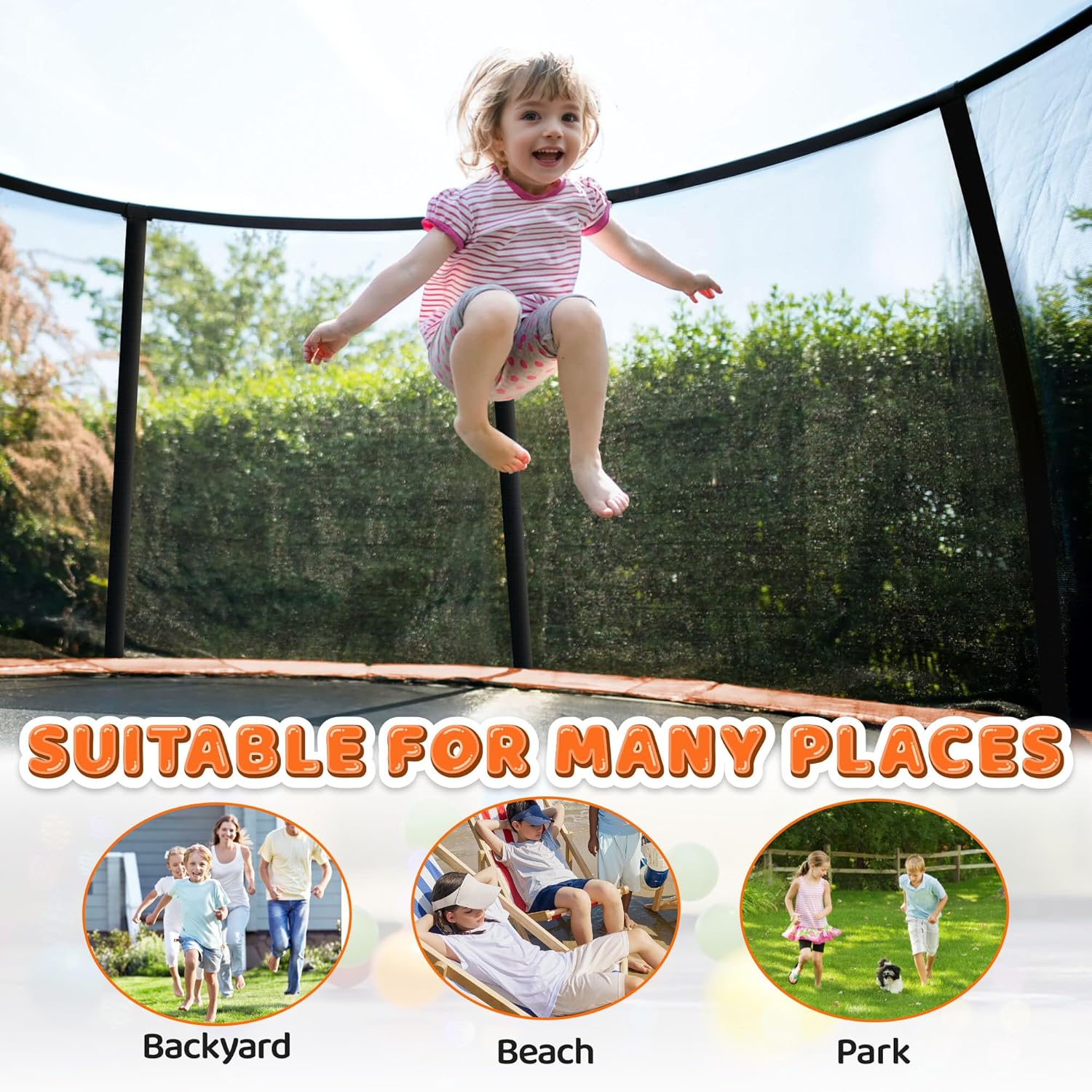 Trampoline 8FT 10FT 12FT 14FT 16FT, Recreational Trampolines with Enclosure Net and Ladder, Outdoor Anti-Rust Trampolines for Kids and Adults, ASTM Approved wourant