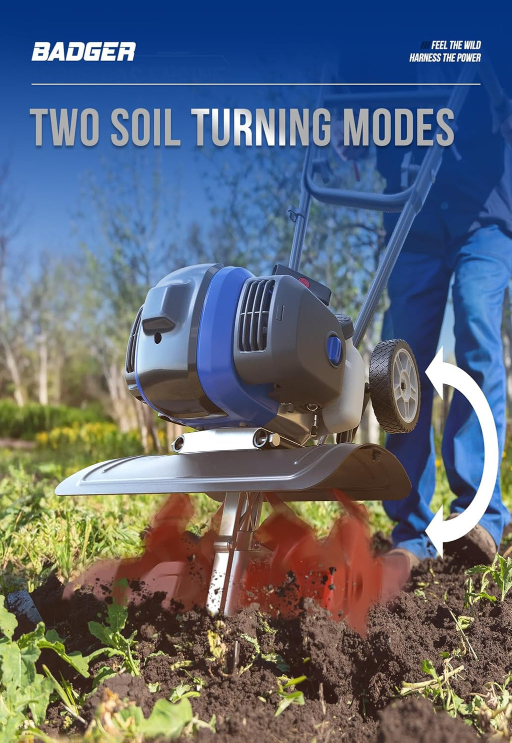 Garden Tiller 53cc Mini Cultivator 15 inch Powerful Liftable Booster Rod Tilling Tool for Lawn, Garden and Field Soil Cultivation wourant