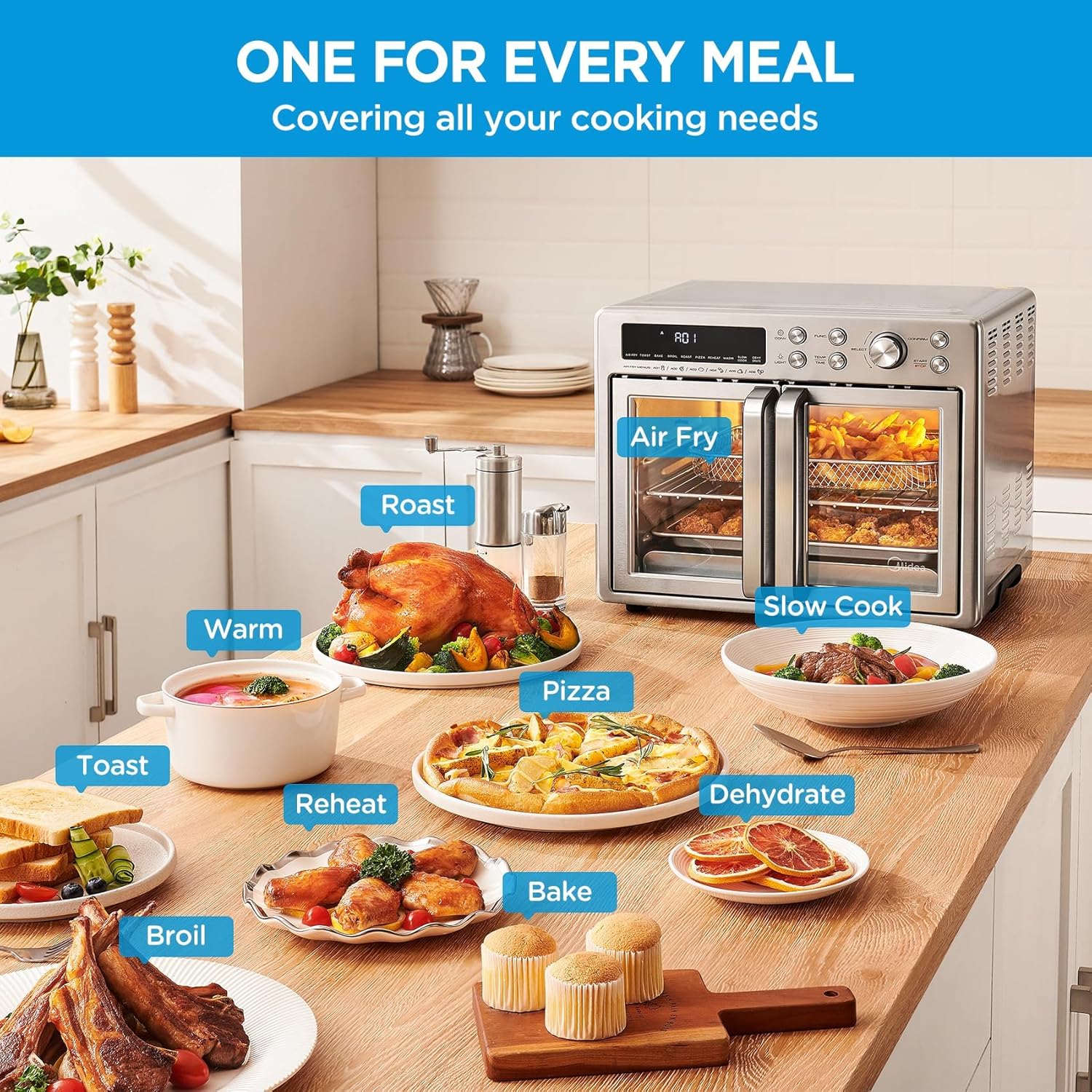 Midea Flexify French Door Toaster Oven Air Fryer Combo, 26.4 QT, Extra Large Air Fryer Countertop wourant