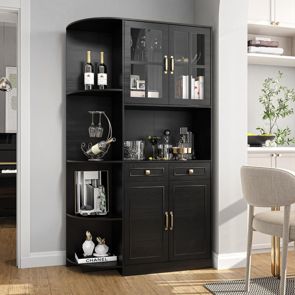 Kitchen Hutch Pantry Cabinet 71" Tall with Glass Doors wourant